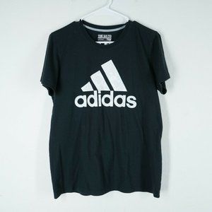 ADIDAS Womens Size Large the Go-To Performance Tee Three Stripe Logo Black White